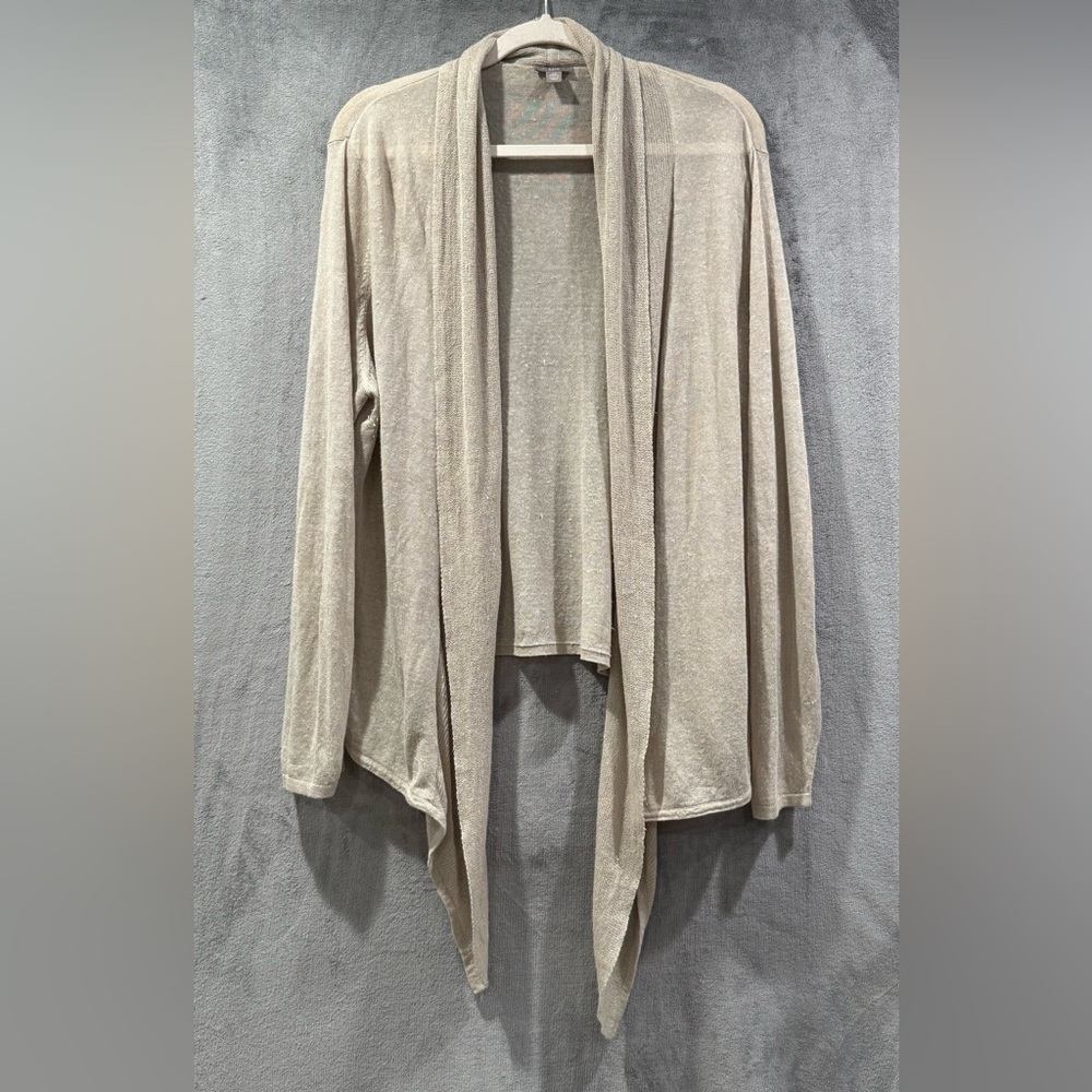 J Jill Cardigan Linen Blend Open‎ Front Lightweight Beige Knit Sweater Size 2X